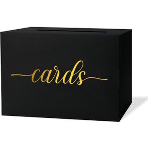Mulbozy Black Card Box for Party, Gift Cards Box Holder with Gold Foil Design for Wedding Receptions, Bridal & Baby Showers, Graduations, Voting, Donate Money, Retirements, Anniversaries