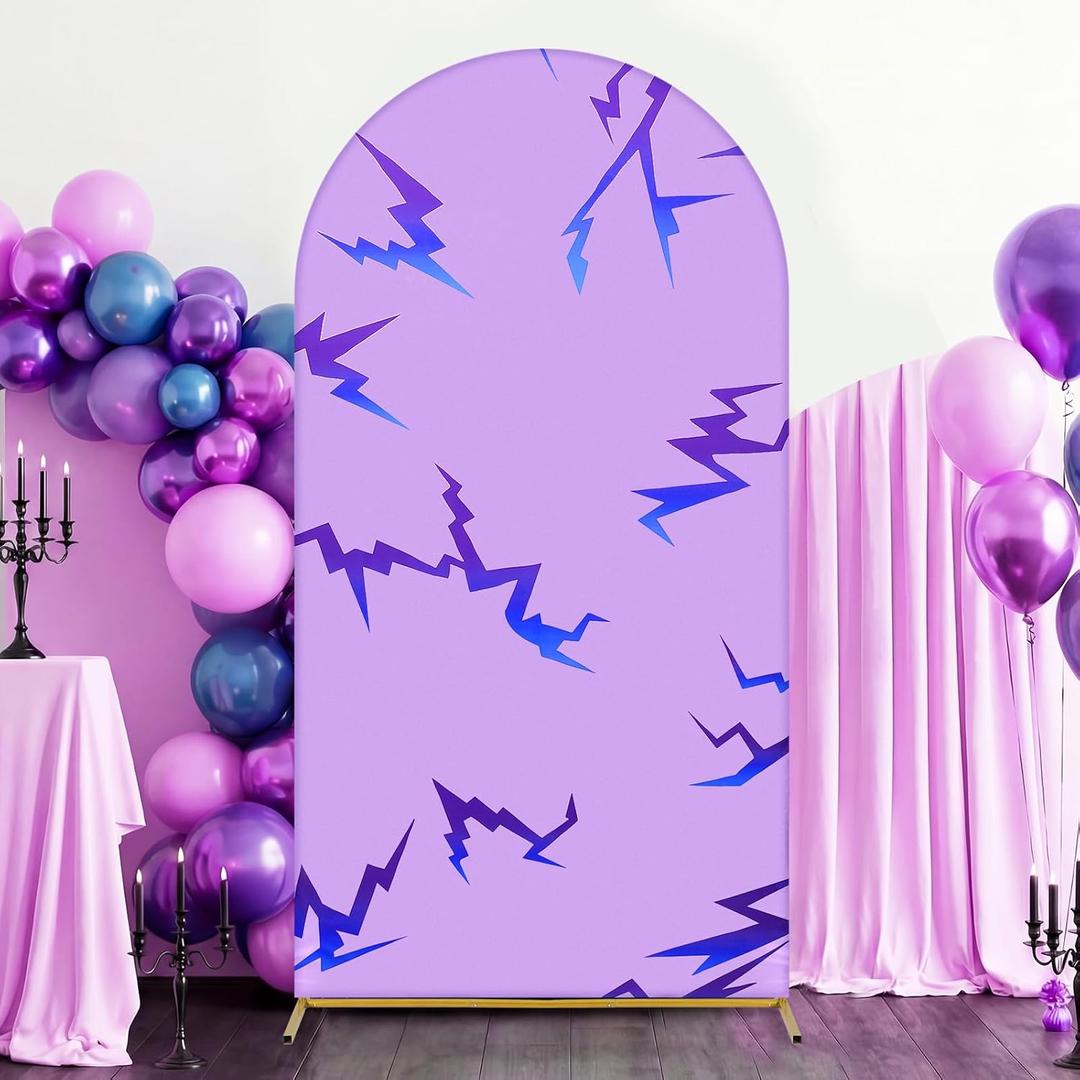 7.2ft Kpop Themed Arch Backdrop Purple Glitter Arch Stand Cover with Lightning Patterns Kpop Theme Decoration for Birthday Concert Photo Booth