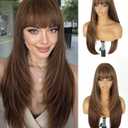 ENTRANCED STYLES Long Mixed Brown Wig with Bangs 26Inch Straight Layered Wig for Women Synthetic Heat Resistant for Daily Party Use (Brown Miex Highlight)
