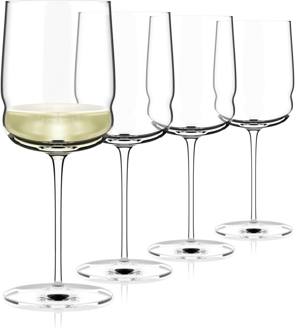 Luigi Bormioli Grandioso - 15.25 Oz. Chardonnay Wine Glasses Set of 4 - Crystal Glass Set - Unique and Modern White Wine Glass - Made in Italy, Dishwasher Safe