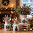 Domensi 6 Pcs Christmas Flower Vases for Table Centerpieces Bulk 5.12 Inch Rustic Metal Galvanized Flower Buckets with Bow Farmhouse Buffalo Plaid Xmas Milk Can Jug for Kitchen Dining Table Decor