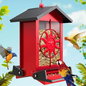 Metal Squirrel Proof Bird Feeders for Outdoors with Weight-Activated, 5LB Large Wild Bird Feeders for Cardinals,Blue Jay,Finch, Weatherproof Durable Hanging Bird Feeder for Backyard,Garden,Patio-Red