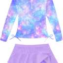 Vogseek 3-12T Girls Rash Guard 2 Pieces Bathing Suit Long Sleeve Swimsuit Swimming Skirt with Shorts Swimwear (7-8 Years)