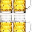 Beer Mugs for Freezer, 20oz Glass Beer Mug with Handle, Large Glass Beer Stein, Thick Frosty Mug for Beer Cup Mug for Water, Drinks, Lead-Free Glasses Set of 4 for Men in Pub, Home