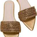GORGLITTER Women's Rhinestone Sandals Sparkly Pointed Open Toe Dressy Summer Flat Sandals (7.5, Gold)