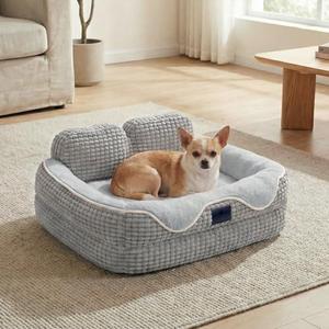 Veehoo Cute Small Dog Bed, Orthopedic Waterproof Pet Beds for Small Dogs, High Back Non-Slip Bottom and Egg-Crate Foam Puppy Couch Sofa with Washable Removable Cover Grey, 24"