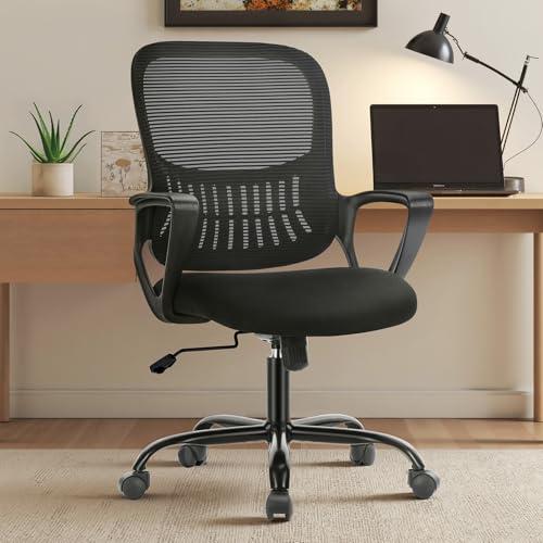Sweetcrispy Home Office Managerial Executive Chair with Ergonomic Design, Mid-Back Mesh Swivel, Comfortable Lumbar Support, Comfy Arms for Bedroom, Study, Student