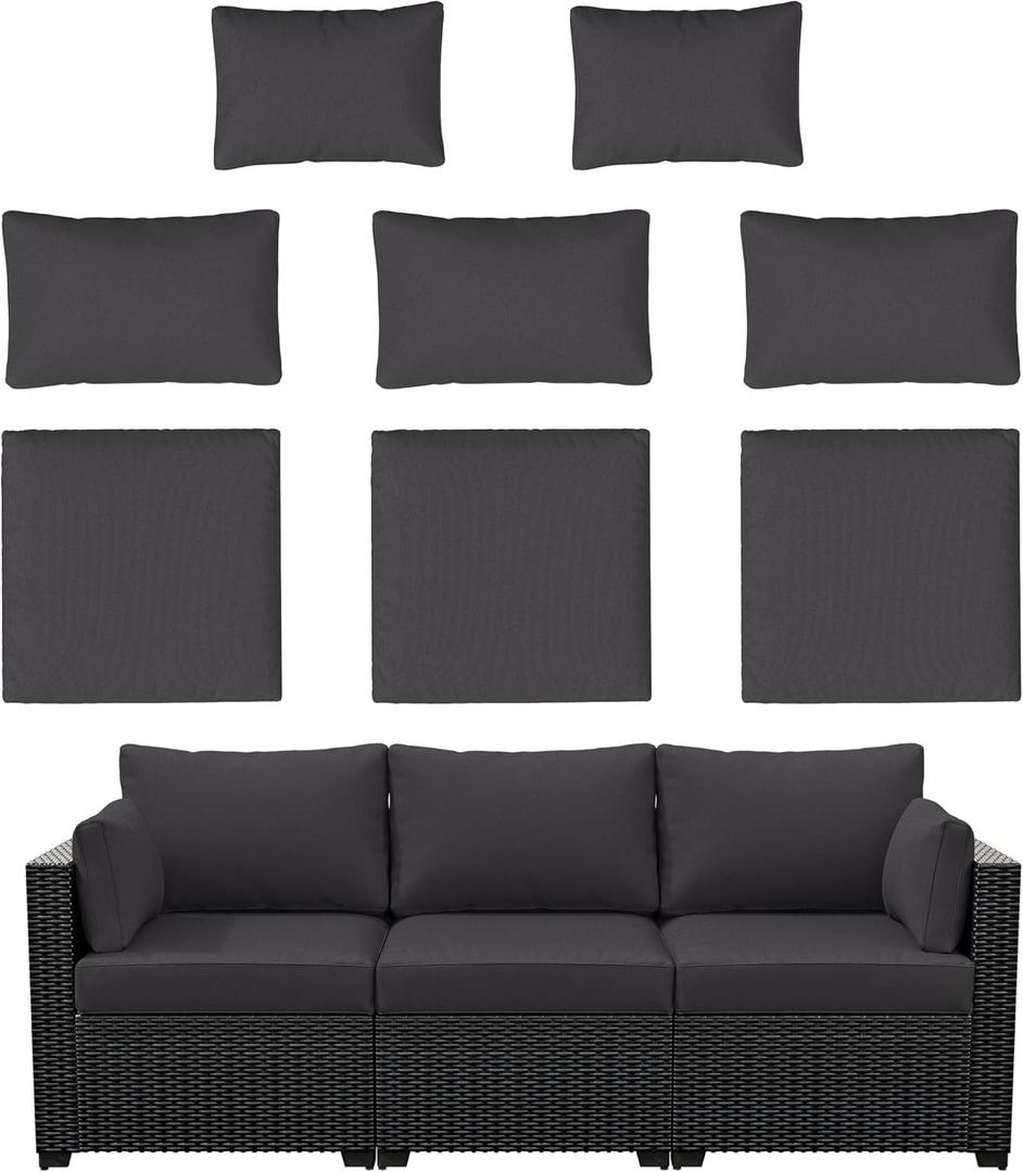 8p Outdoor Cushion Slipcovers Outdoor Patio Cushions Covers Replacement Waterproof with Zipper for 3-Seat Outdoor Rattan Sofa Patio Furniture Cushion Covers Grey, Covers Only