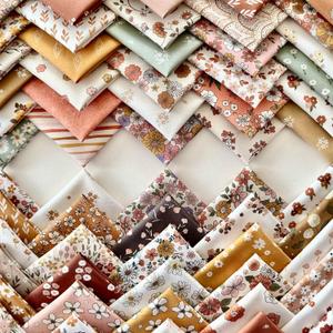 Vintage Floral Patchwork Cotton Fabric Set  60 Pre-Cut Squares, 2020 cm (88 inch), 100% Cotton, Eco Digital Print, Made in Trkiye (Boho Flowers)