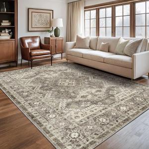 Rugland 5x7 Area Rugs - Stain Resistant Washable Rug, Anti Slip Rugs for Living Room, Vintage Tribal Area Rugs(TPR07-Ivory, 5'x7')