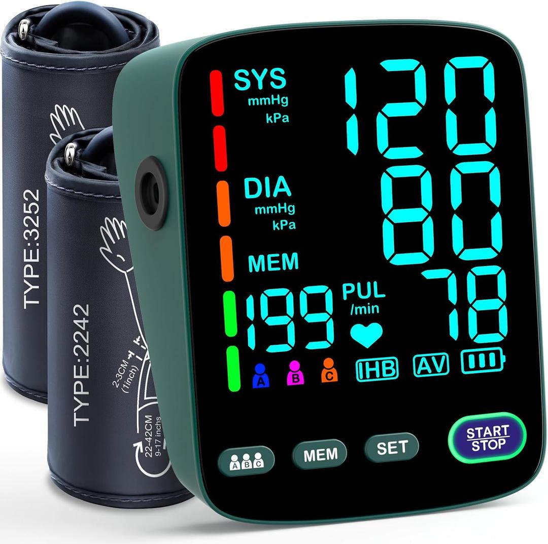 Blood Pressure Monitor,2 Cuff Sizes Automatic Upper Arm Blood Pressure Machine,9-17'' & 13-21'' Extra Large Blood Pressure Cuff Large LED Backlit Screen-3 User Mode/USB Cable and 4 AAA Batteries
