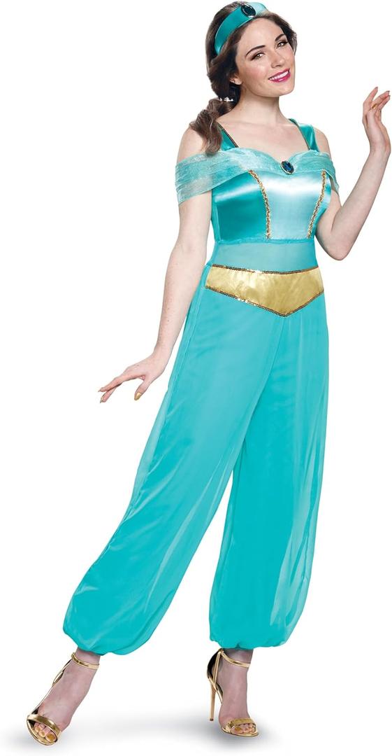 Disney Princess Jasmine Deluxe Costume, Officially Licensed Disney Princess Adult Costume (Large, Turquoise)