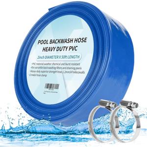 HOXHA 2'' x 50' Heavy Duty Swimming Pool Backwash Hose Pool Discharge Hose Backwash Hose for Pool Filter, Water Transfer, Weather and Burst Resistant Swimming Pool Drain Hose with Clamp