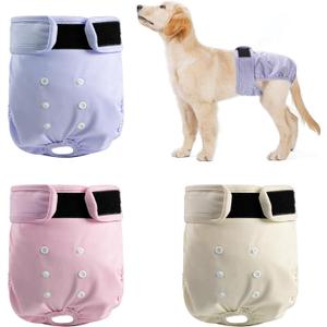 ZINGTERRA 3 Pack Washable Female Dog Diapers, Reusable Diaper for Doggie, Highly Absorbent Dog Diaper, Adjustable Leakproof Puppy Diapers Skirt for Heat, Incontinence, Period Doggy Nappies M
(M(12"-15"Waist), Khaki,Pink, Light Blue)
