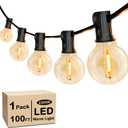 VerRon 100FT LED G40 Globe String Lights, Waterproof Shatterproof Outdoor Patio Lights with 50+2 Dimmable Edison Bulbs, Backyard Hanging Light, Warm White for Bistro Party Wedding Deck Garden (Black)