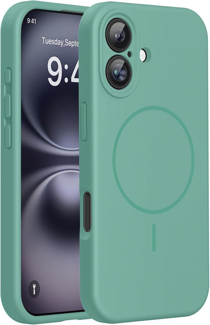 Miracase Magnetic for iPhone 16 Plus Case, [Soft Anti-Scratch Microfiber Lining], Compatible with MagSafe, Liquid Silicone Shockproof Drop Protection Phone Case for 16 Plus,Midnight Green