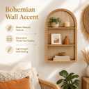 3 Tier Rattan Wall Shelf, Boho Arch Hanging Shelves,12.2 x 4.7 x 20.1 in Arched Wood Wall Shelf, Decorative Bohemian Floating Storage Display Rack for Bathroom Living Room Bedroom