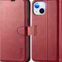 TUCCH Wallet Case for iPhone 13 Mini, RFID Blocking Card Slot Stand [Shockproof TPU Interior Protective Case], PU Leather Magnetic Flip Cover Compatible with iPhone 13 Mini 5.4-inch, Dark Red