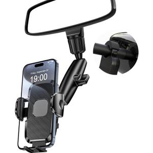 Car Phone Holder Rear View Mirror Phone Holder, 360 Rotating Car Phone Holder Mount Compatible with All 4-7 Inch iPhone and Android Cell Phones