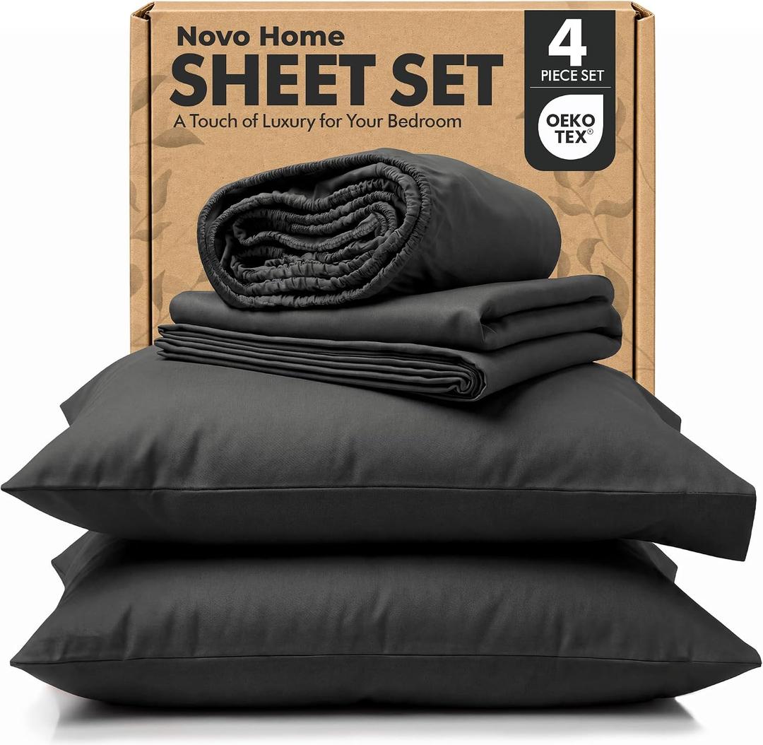 King Bed Sheet Set (Dark Grey) – Soft Brushed Microfiber Bedding with Flat Sheet, Fitted Sheet & Pillowcases – Deep Pocket, Fade Resistant, Easy Care