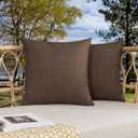 Kevin Textile Pack of 2 Outdoor Waterproof Throw Pillow Covers Decorative Farmhouse Checkered Square Solid Cushion Cases for Patio Garden Porch Sofa Brown 18x18 inch