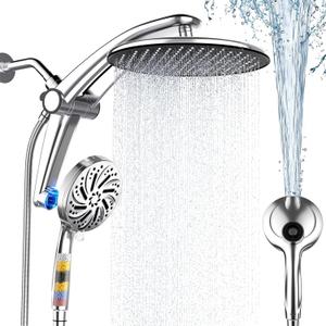 Shower Head with filtered Handheld High Pressure daul Shower Heads with Handheld Spray Combo and 10 Sprays Handheld Shower Head Detachable Shower head Built-in Magnetic Docking and Power Jets Chrome