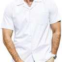VATPAVE Mens Casual Short Sleeve Button Down Shirts Wrinkle Free Summer Beach Shirts with Pocket (Small, White)