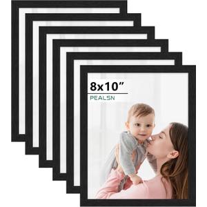 PEALSN 8x10 Picture Frame Set of 6, Black Picture Frames with HD Plexiglass,Wall Gallery Photo Frames for Wall Mounting or Tabletop Display, Black Woodgrain