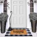 Halloween Front Door Mat Combo Set, Spider Web Coco Coir Welcome Doormat -28" x 43" Black and White Plaid Rug, Autumn Fall Front Porch Entryway Decor Floor Mat