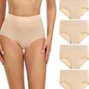 wirarpa Women's Cotton Underwear High Waisted Ladies Panties Full Coverage Briefs 4 Pack (Regular & Plus Size) (Medium, Beige - Set 17)