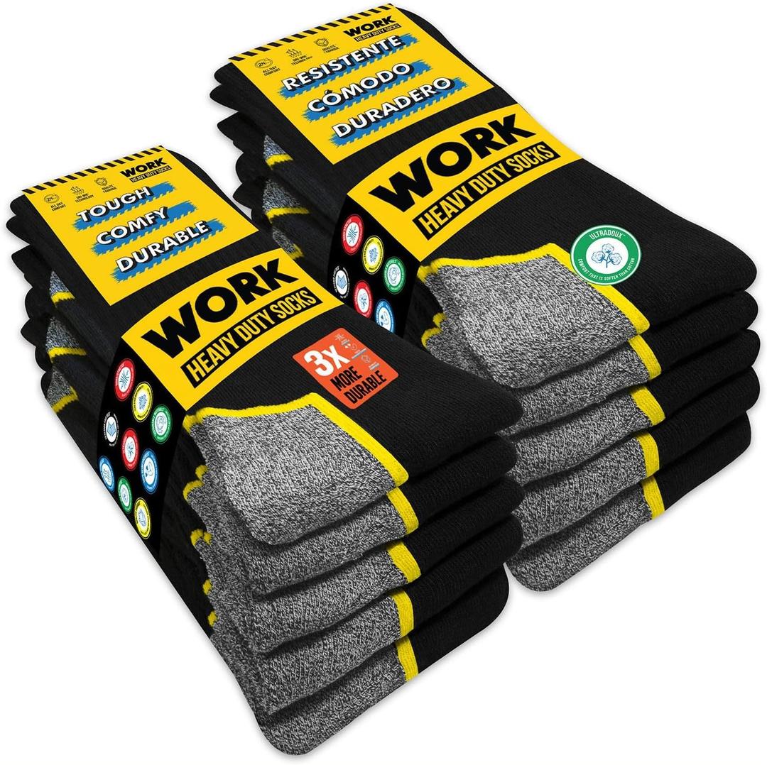 WORK Socks for Men Crew Length Black Socks 6/10 Pairs (Large)