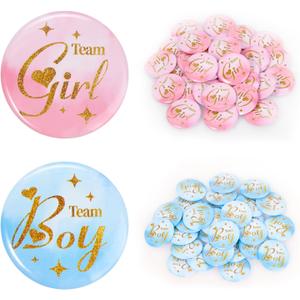 Gender Reveal Pins 60Pcs 4.4cm - Boy or Girl Team Buttons, Party Games Decorations Ideas Favors - 1.75 Inch