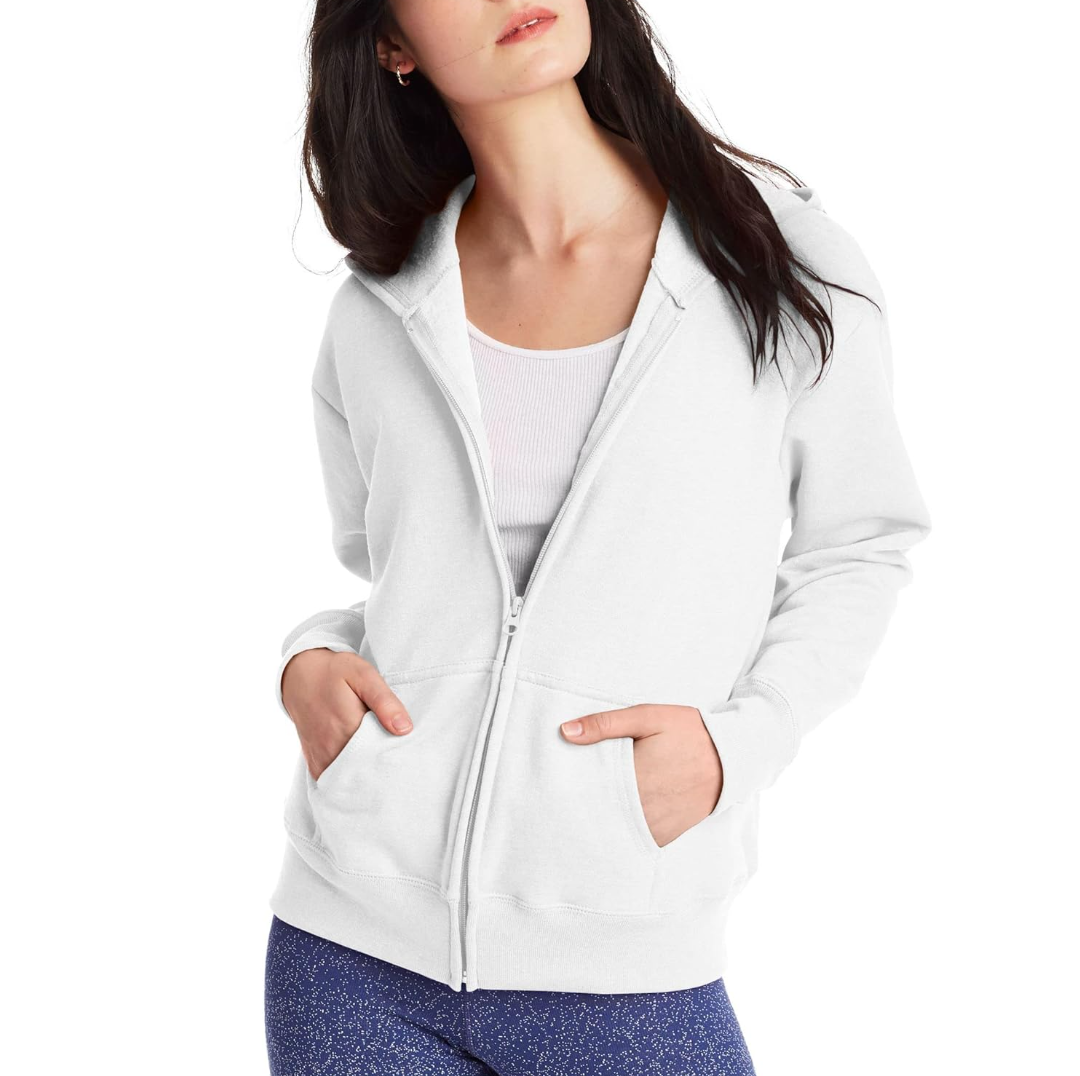 Hanes Women's Hoodie, Ecosmart Fleece Full-zip Hoodie, Zip-up Hooded Sweatshirt, Size Small