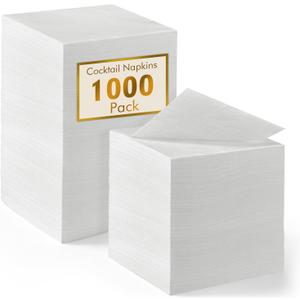 1000 Pack White Cocktail Napkins, Elegant Beverage Napkins, 2-Ply Disposable Paper Napkins 4.9x4.9 inch, Perfect for Restaurant, Bar, Party, Wedding, Dessert Napkins