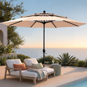 PHI VILLA 10ft Outdoor Patio Umbrellas, 3 Tier Vented Table Umbrella, BeigeAuto-Tilt, 1.5" Pole, Triple Vented, 8 Sturdy Ribs, Windproof, UV Resistant, Reinforced Frame, for Deck, Lawn Poolside Garden