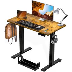 Kingant Standing Desk Height Adjustable Small Electric Stand Up Desks [35 x 20 Inch] - Ergonomic Sit Stand Desk Rising Desks for Home Office Computer Desk Stand Desk Workstation with Cable Management (35" x 20", Rustic Brown)