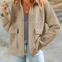 Dokotoo Jackets for Women Casual Long Sleeve Collared Jacquard Coats Trendy Button Down Shacket Jacket with Pockets (Beige, L)