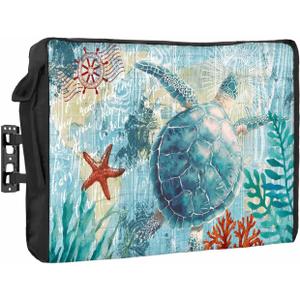T&H XHome Outdoor TV Cover - Marine Life Sea Turtle Waterproof and Weatherproof 60"-65" LCD Movable Shield TV Display Screen Protector Outside Television Covers