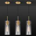 Gold Pendant Light Fixtures, 3 Pack Modern Pendant Lighting with Clear Striped Glass Shade, Hanging Pendant Lights Kitchen Island, Farmhouse Pendant Lighting for Dining Room Bedroom Bathroom