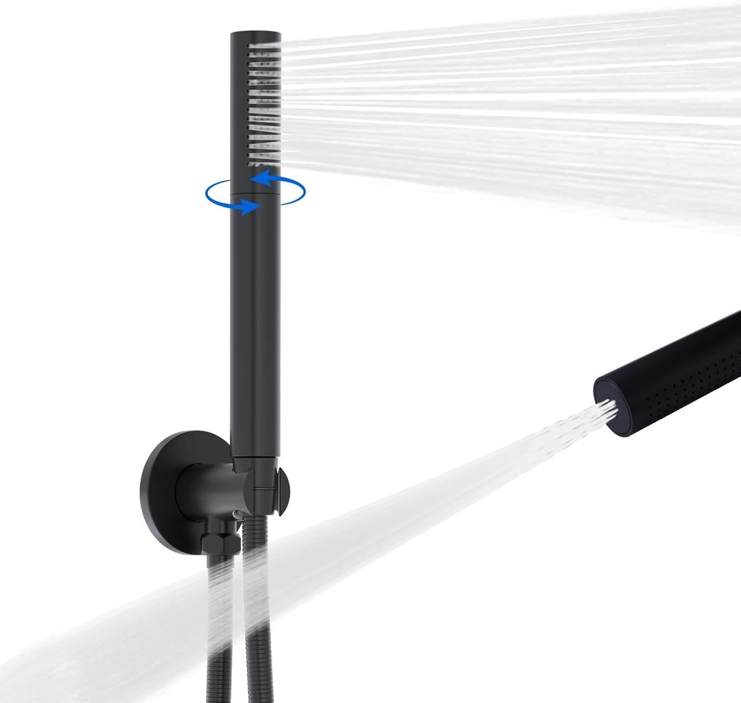 Bathroom Brass High Pressure 2 In 1 Function Handheld Shower Head Sprayer Wand With 79 Inch Hose and Holder, Matte Black
