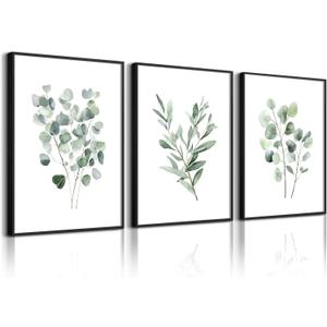Green Botanical Wall Art Sage Plant Canvas Pictures Eucalyptus Wall Decor Watercolor Leaves Prints Minimalist Leaf Poster Natural Artwork Flower Painting for Living Room Bedroom 16x24x3 Inch Unframed