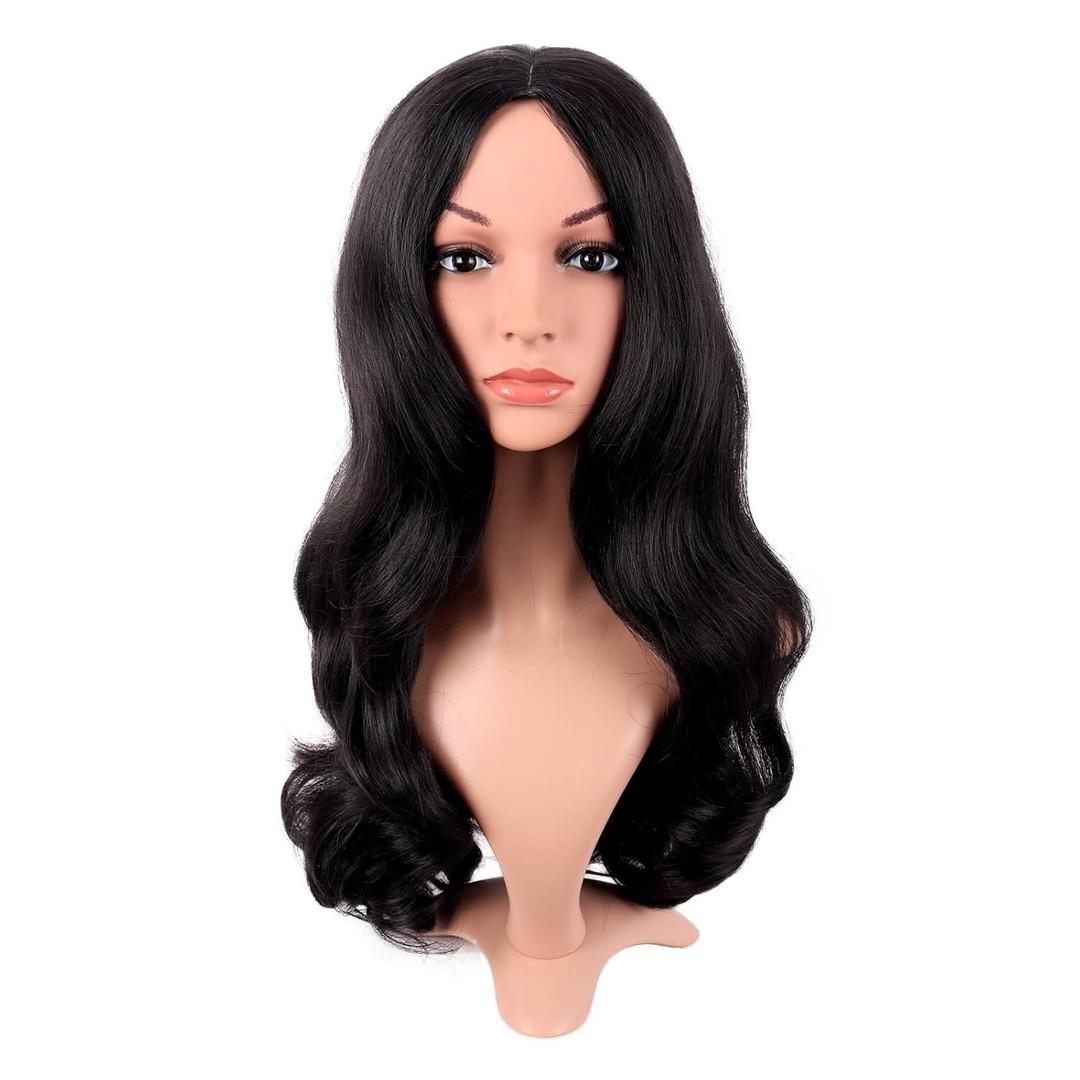 22 Inch/55cm Fashion Long Synthetic Fiber Curly Hair Middle Part Cosplay Wig (Black)