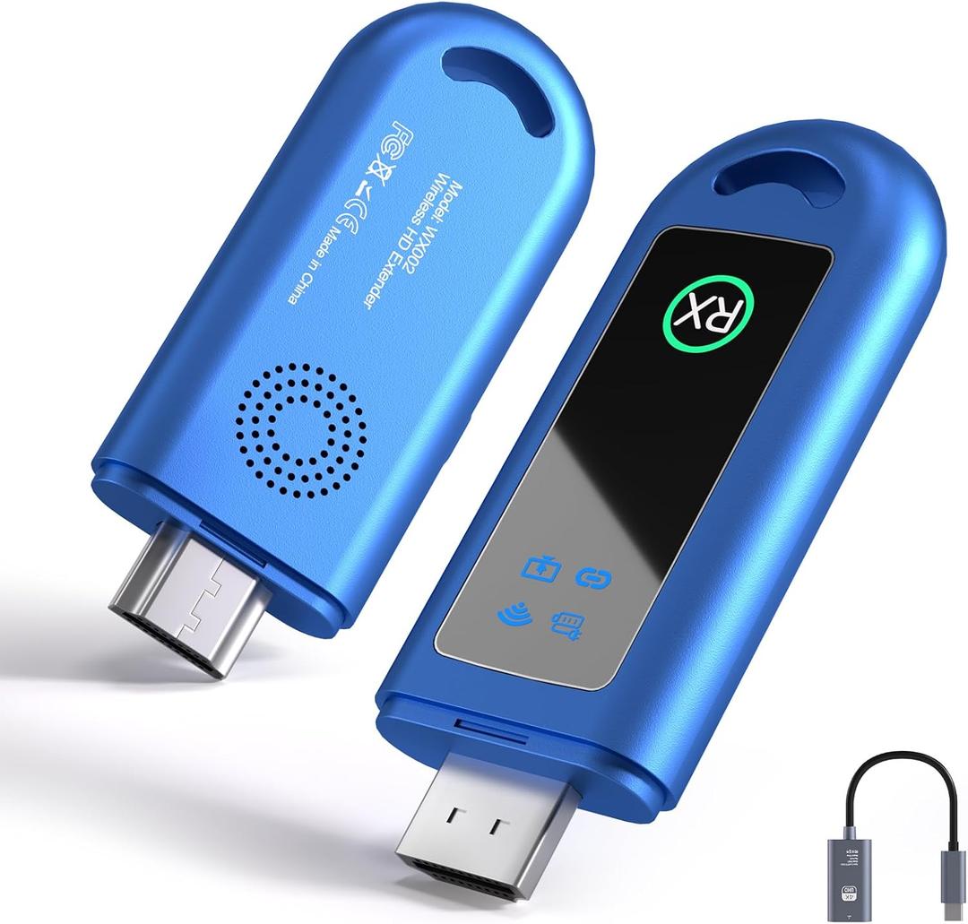 HDMI Wireless Transmitter and Receiver with LED Screen Blue, 2.4G/5G HDMI Extender Kit, Heat Dissipation and Easy-to-Carry Design, 30m/100ft Range, for PC/DV/HDTV/Projector/TV Box