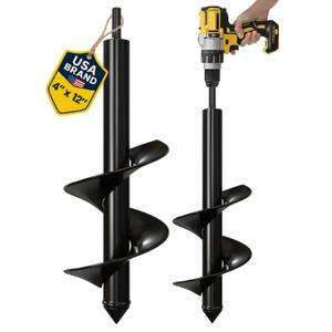 K-Brands Auger Drill Bit for Planting  4 x 12 Inch - Garden Spiral Hole Drill Planter for Bulb Planting, Bedding Plants, Umbrella Holes - 3/8 Inch Hex Drive Drill
