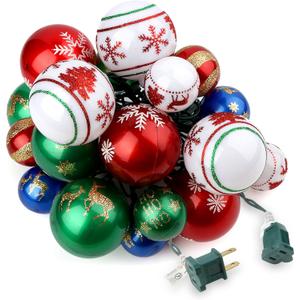 AIRIVO Christmas Tree Ball Ornaments, 28ft 25 Bulb Outdoor Christmas String Lights, Indoor Christmas Lights Plug in End to End Expandable, Ornaments for Christmas Tree Decorations (Multi-Colored 2)