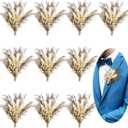 Fabbay 10 Pcs Boho Dried Flower Boutonniere for Men Wedding Mini Dried Flower Bouquet Pocket Boutonniere for Groomsmen Groom Wedding Ceremony Anniversary Dinner Party Decorations