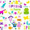 Spring Gel Window Clings for Glass Windows, Reusable Window Decorations with Hello Spring, Flowers, Birds, Butterflies and Frogs