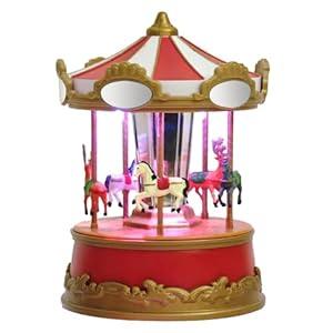 MerryPulse Christmas Carousel Decoration Christmas Village House Musical Box with 4 Moving Horses, 8 Pieces of Music