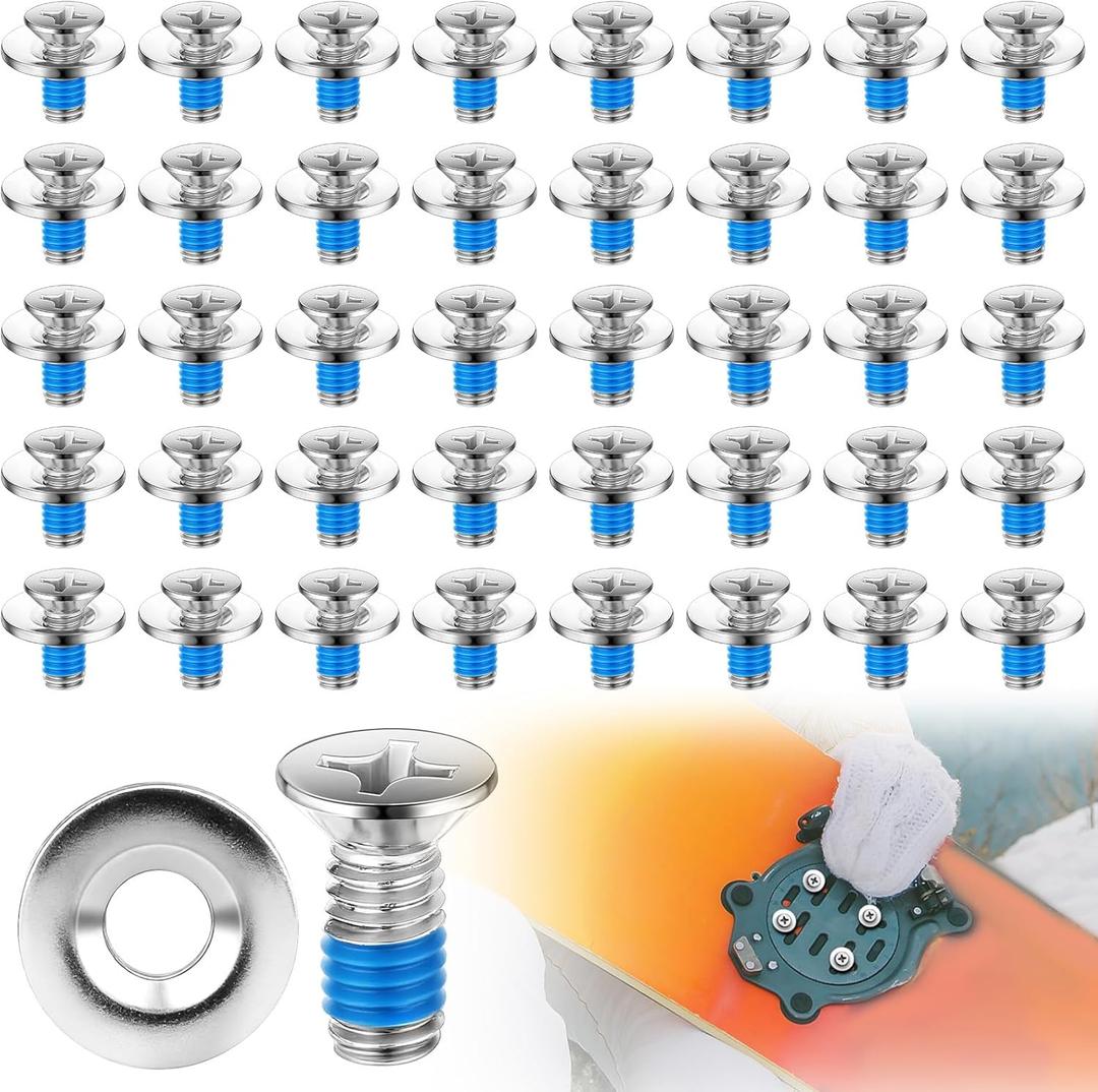 Moxweyeni 80 Pcs Snowboard Binding Screw Bulk Stainless Steel Snowboard Mounting Screws Hardware with Anti-Slip Washer Ski Binding Accessories Fits Most Ski Sport Bindings Discs Replacement