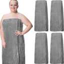 4 Pcs Towel Wrap for Women Waffle Spa Robe with Adjustable Closure Elastic Top Lightweight Wraps for Bath Shower (XX-Large-4X-Large, Gray)